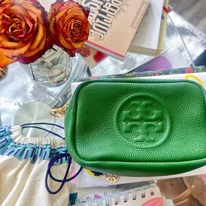 Tory Burch Green Leather Mini w/ Gold Crossbody Bag